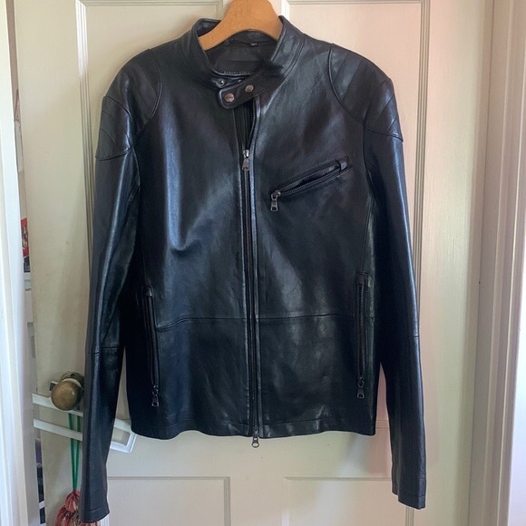 Men’s black leather jacket
